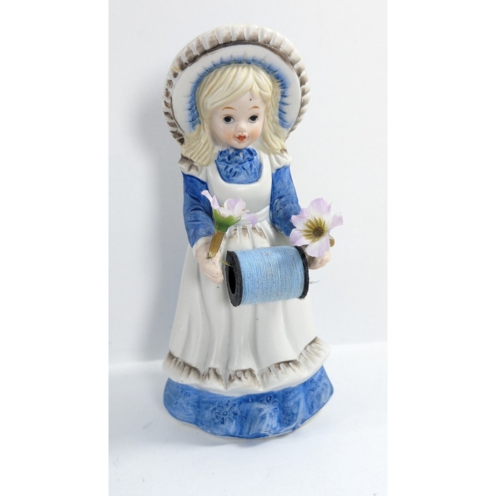Vintage Porcelain Girl Figurine Sewing Thread Holder Price products 6 inch